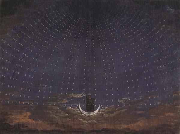 Karl friedrich schinkel Set Design for The Magic Flute:Starry Sky for the Queen of the Night (mk45) Norge oil painting art